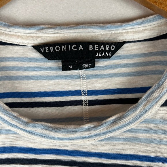 VERONICA BEARD JEANS‎ Blue White Striped Tie Side Crew Neck T Shirt Top Womens M - Picture 5 of 11